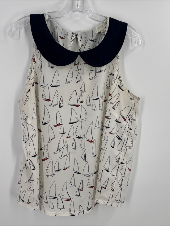 Forever 21 Tops - Sz XL plus sizes Forever 21 Navy and White Sailboat Print Blouse broken button